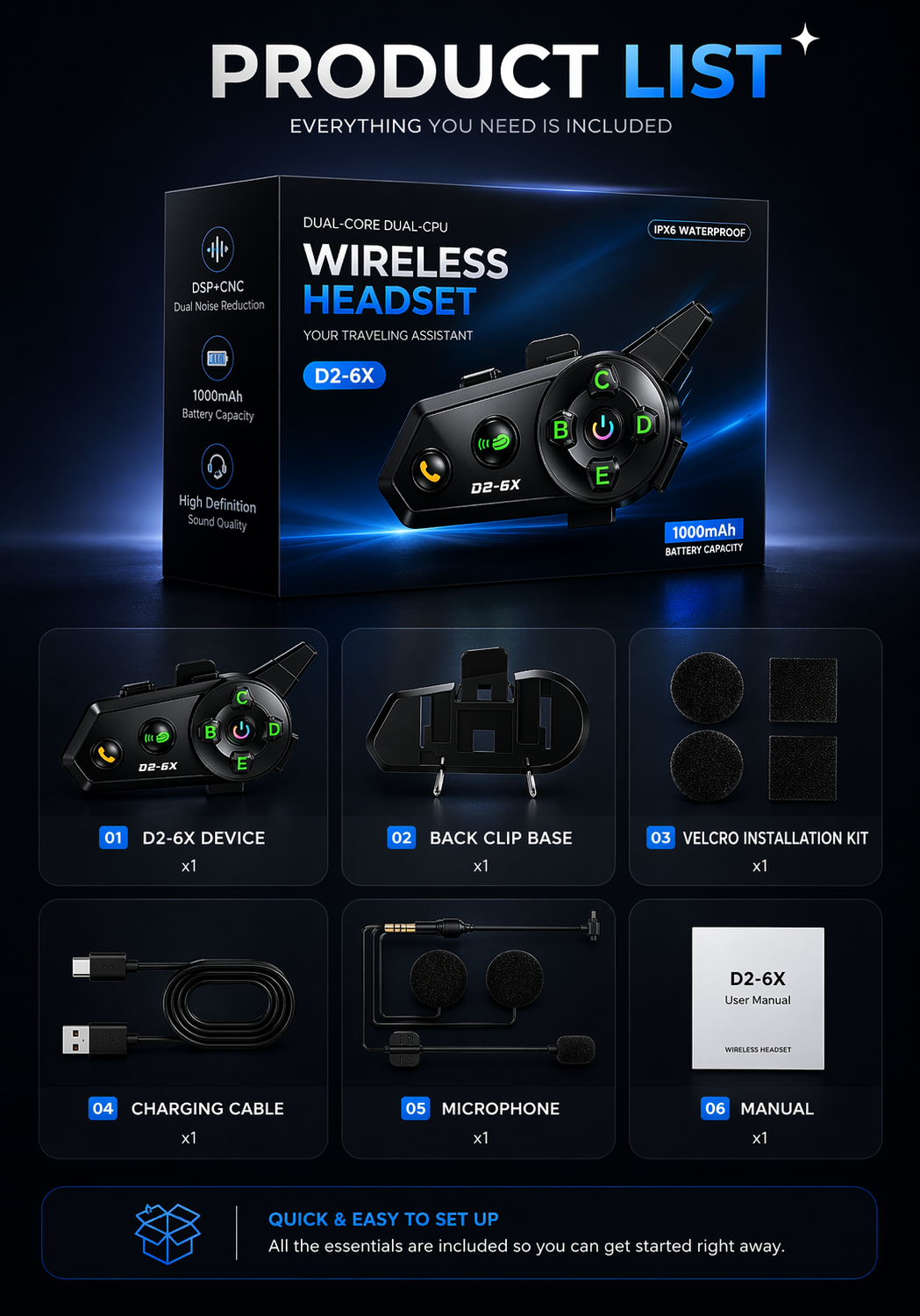 Motorcycle Bluetooth Headset Dual Sharing