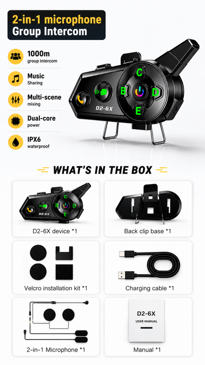 1 Motorcycle Bluetooth Headset
